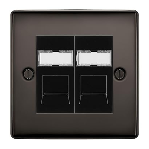 BG Nexus Metal Black Nickel 2 Gang RJ45 Data Socket NBNRJ452B Black Inserts