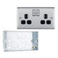 BG Nexus Metal Brushed Steel 13A Double Socket NBS22B with 25mm Steel Back Box
