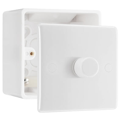 BG Nexus 1 Gang 200W 2 Way Trailing Edge Dimmer Switch & 50mm Pattress Back Box by British General (BG-881+877)