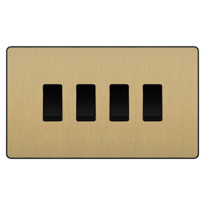 BG Evolve Satin Brass 4 Gang Custom Grid Light Switch Double Format by British General (BG-Evolve-SB-4G-CUSTOM-LIGHT-SWITCH)