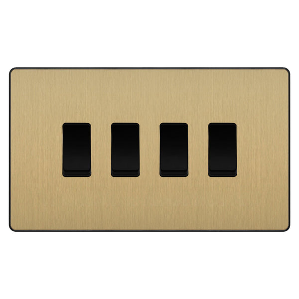 BG Evolve Satin Brass 4 Gang Custom Grid Light Switch Double Format