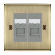 BG Nexus Metal Antique Brass 2 Gang RJ45 Data Socket NABRJ452G Grey Inserts by British General