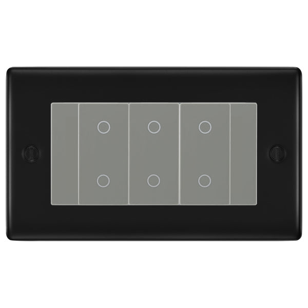 BG Nexus Matt Black Triple Master Touch Dimmer Switch Grey Inserts