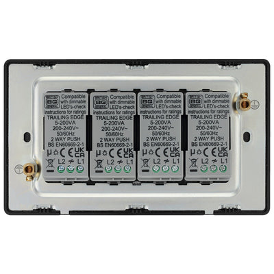 BG Evolve Satin Brass 4 Gang Custom Grid Dimmer Light Switch PCDSB84B by British General (Evolve-SB-CUSTOM-4GANG-4xDIMMER)