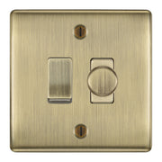 BG Antique Brass 2 Gang Switch 1x Trailing Edge LED Dimmer 1x 2 Way Custom Switch by British General (NEXUS-AB-2G-CUSTOM-DIMMER-2Way-Single)