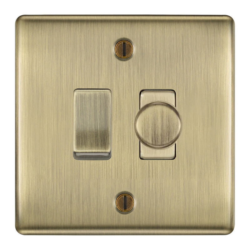 BG Antique Brass 2 Gang Switch 1x Dual Mode LED Dimmer 1x 2 Way Custom Switch