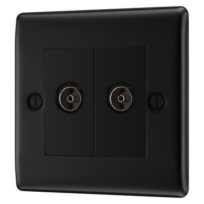 BG Nexus Matt Black Double Isolated Coaxial Socket NFB63 with 35mm Steel Back Box