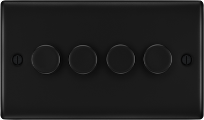 BG NFB84 Nexus Metal Matt Black 4 Gang 200W 2 Way Push On-Off Intelligent LED Dimmer Switch
