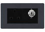BG Evolve Matt Grey 13A Double Pole Key Controlled Socket – Black Inserts by British General (BG-PCDMGKYSWSB)