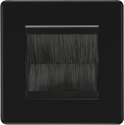 BG Screwless Matt Black Single 2 Gang Brush Cable Wall Plate TV Black by British General (BG-FFBEMS2+EMFO-1)
