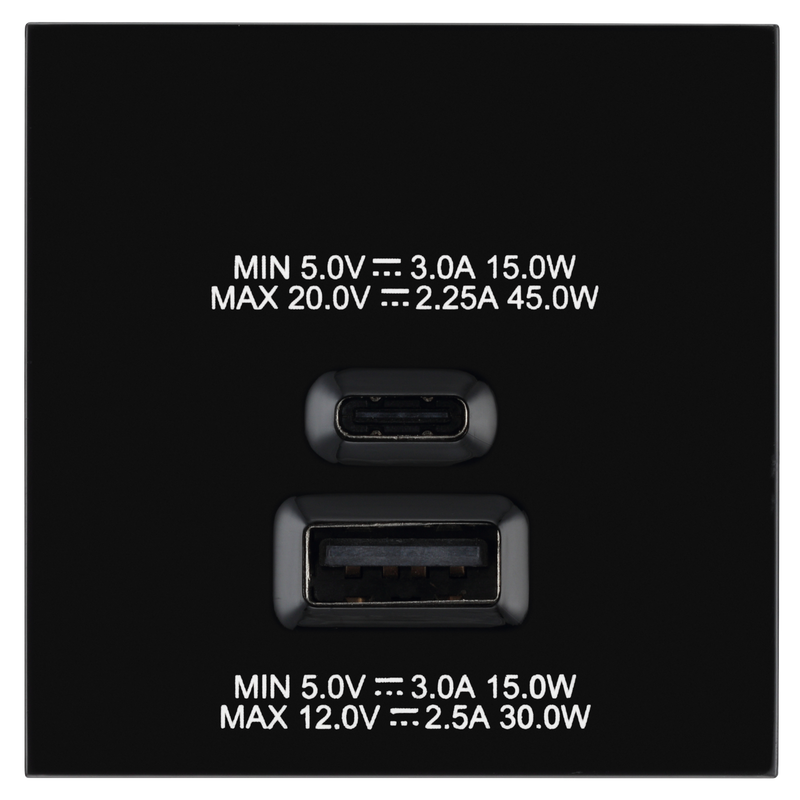 BG EMUSBAC45B Euro Module 2 Port A & C 45 USB Charging Module - Black