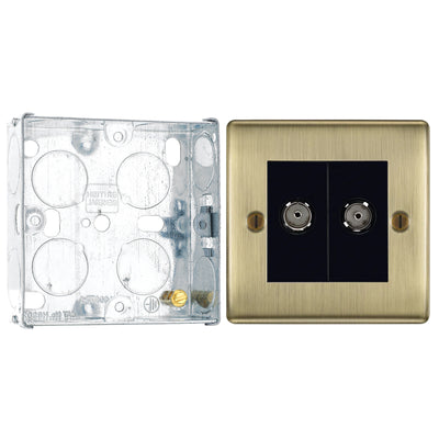BG Nexus Antique Brass Double Coaxial Socket NAB61 with 25mm Steel Back Box by British General (BG-NAB61+HGS02)