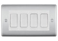 BG Nexus Brushed Steel 4-Gang Light Switch 2x 2-Way + 2x Intermediate – White Inserts