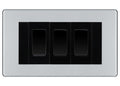 BG Polished Chrome Screwless 3 Gang 20AX 2-Way Switch Custom Grid - Black Insert