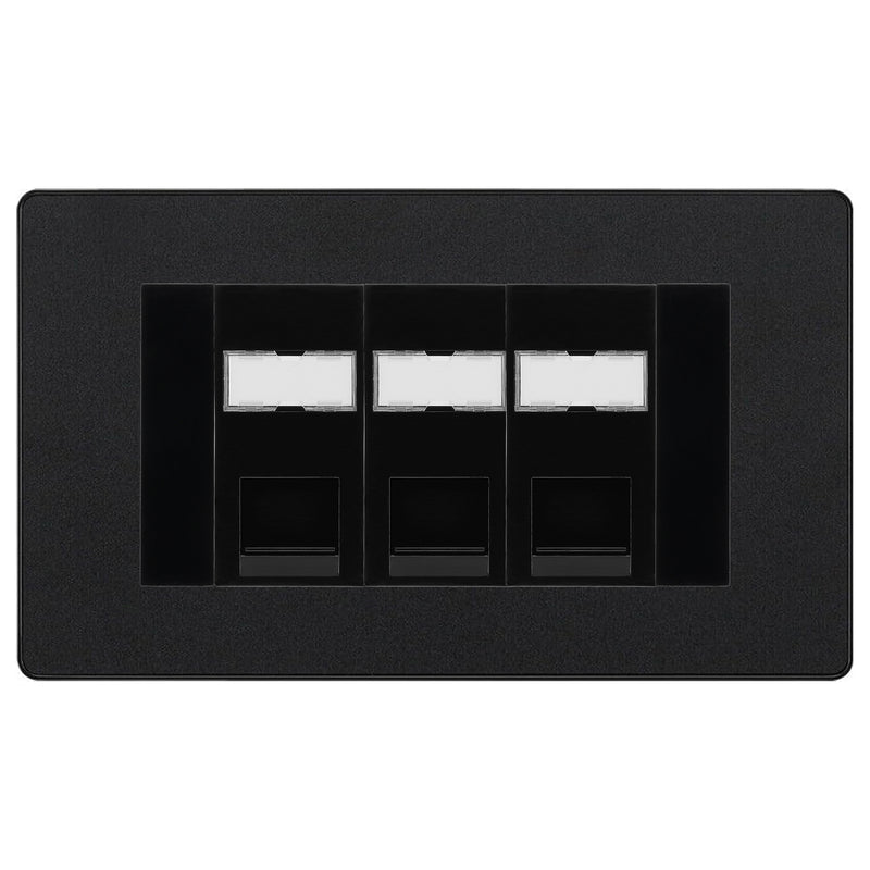 BG Evolve Matt Black 3 Gang RJ45 Cat5e Data Socket Black Inserts