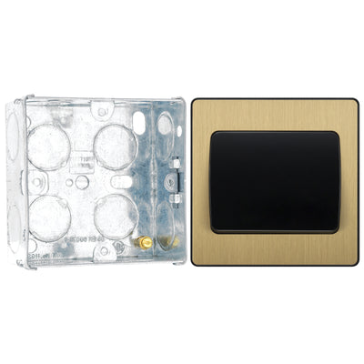 BG Evolve Satin Brass 1G Wide Rocker Light Switch PCDSB12WB with 35mm Steel Back Box