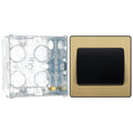 BG Evolve Satin Brass 1G Wide Rocker Light Switch PCDSB12WB with 35mm Steel Back Box