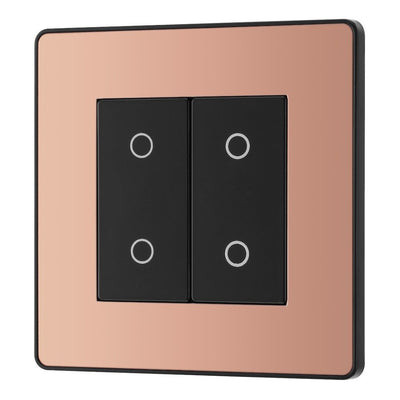 BG Evolve Polished Copper Double Secondary Touch Dimmer Switch PCDCPTDS2B with 35mm Steel Back Box