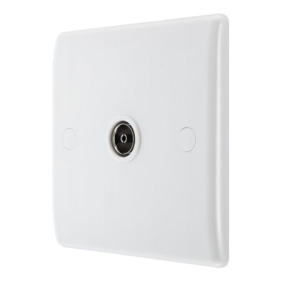 BG Electrical Single Co-Axial Socket White Moulded & 32mm Pattress Back Box