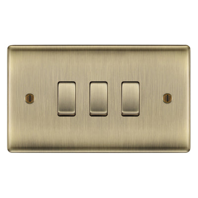 BG Nexus Antique Brass 3 Gang Intermediate Custom Grid Light Switch by British General (BG-NEXUS-AB-3G-CUSTOM-3x-INT-SWITCH)