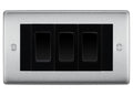 BG Nexus Brushed Steel 3G Switch 2x Intermediate 1x 2 Way Switch - Black Insert