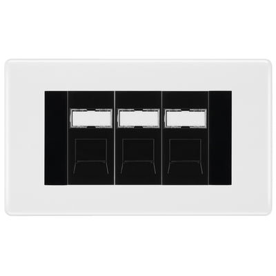 BG White Moulded 3 Gang RJ45 Cat6 Data Socket Outlet Black Inserts by British General (BG-NWMRJ453B)
