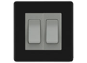 BG Matt Black 2 Gang Intermediate Light Switch Custom Grid – Grey Insert by British General (BG-SCRL-FB-2G-Combo-2x INT-GR)