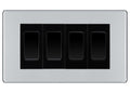 BG Polished Chrome Screwless 4 Gang 20AX 2-Way Switch Custom Grid - Black Insert