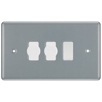 BG Metal Clad 3 Gang Light Switch 2x LED Dimmer 1x 2 Way Custom Switch