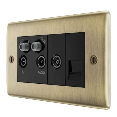 BG NAB69 Nexus Metal | Antique Brass | Quadplex 2x Satellite BT and Co-Axial Socket