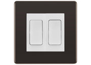 BG Black Nickel 2 Gang Intermediate Light Switch Custom Grid – White Insert by British General (BG-SCRL-BN-2G-Combo-2x INT-WH)