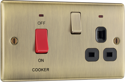 BG NAB70B Nexus Metal Antique Brass 45A 2 Pole Cooker Switch 13A Neon Switched Socket