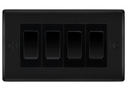 BG Nexus Matt Black 4-Gang Light Switch 1x 2-Way + 3x Intermediate – Grey Inserts by British General (BG-Nexus-FB-4G-Combo-3x INT-1x 2WAY-GR)