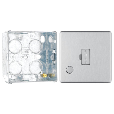 BG Screwless Brushed Steel 13A Unswitched Spur + Cable Outlet FBS55 with 35mm Steel Back Box