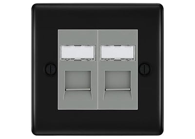 BG Nexus Metal Matt Black 2 Gang RJ45 Data Socket NFBRJ452G Grey Inserts by British General (BG-NFBRJ452G)