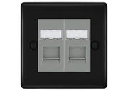 BG Nexus Metal Matt Black 2 Gang RJ45 Data Socket NFBRJ452G Grey Inserts by British General (BG-NFBRJ452G)