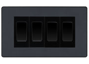 BG Evolve Matt Grey 4-Gang Light Switch 3x 2-Way + 1x Intermediate – Black Inserts