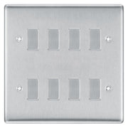BG Brushed Steel 8 Gang Intermediate Custom Grid Light Switch with Back Box Included by British General (BG-NEXUS-BS-8G-CUSTOM-8x-INT-SWITCH)