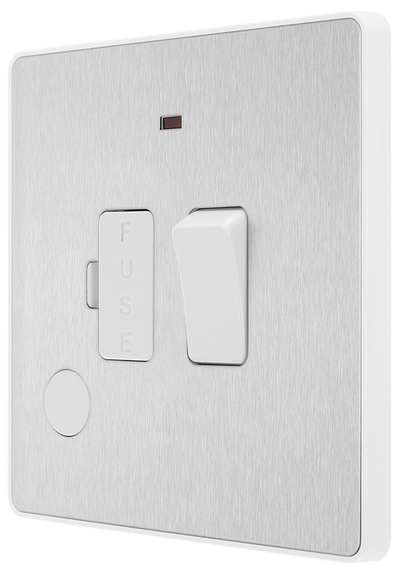 BG PCDBS52W Brushed Steel Evolve 13A Flex Outlet Neon Switched Fused