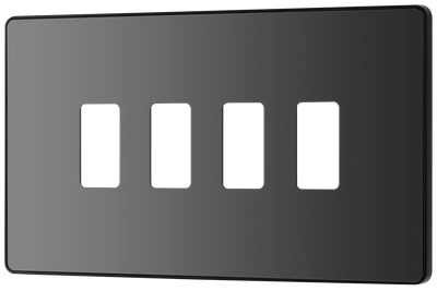 BG RPCDBC4B Evolve Grid Black Chrome 4 Module Rectangular Front Plate - Black Trim