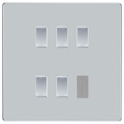 BG Polished Chrome Screwless 5 Gang Intermediate Light Switch Custom Grid Switch with Back Box Included by British General (BG-SCL-PC-5G-CUSTOM-5x-INT-SWITCH)