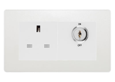 BG Evolve Pearlescent White 13A Double Pole Key Controlled Socket – White Inserts