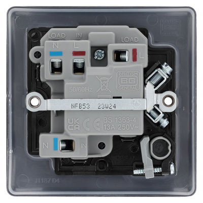 BG Nexus Metal Matt Black 13A Switched Spur + Neon + Cable Outlet NFB53 with 25mm Steel Back Box