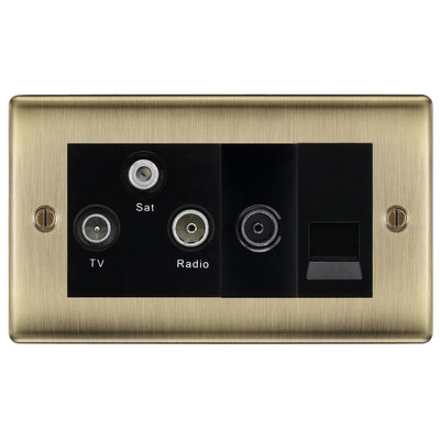 BG Nexus Antique Brass TV/FM/SAT + Return & 1 Gang Tel - Screened Triplex Socket NAB68B by British General (BG-NAB68B)