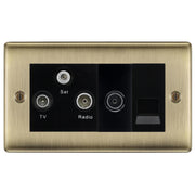 BG Nexus Antique Brass TV/FM/SAT + Return & 1 Gang Tel - Screened Triplex Socket NAB68B by British General (BG-NAB68B)