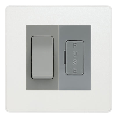 BG Evolve Pearlescent White 20A Intermediate Switch & 13A Fused Spur Plate | Grey Insert