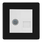 BG Screwless Matt Black TV Aerial & BT Telephone Outlet Plate — White Insert
