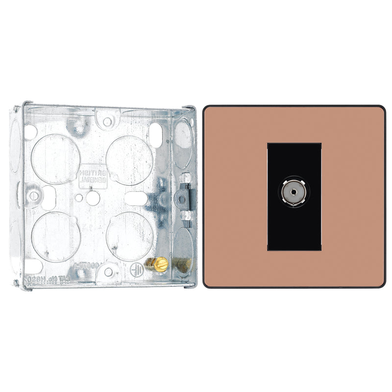 BG Evolve Polished Copper Single Co-Axial Socket PCDCP60B with 25mm Steel Back Box