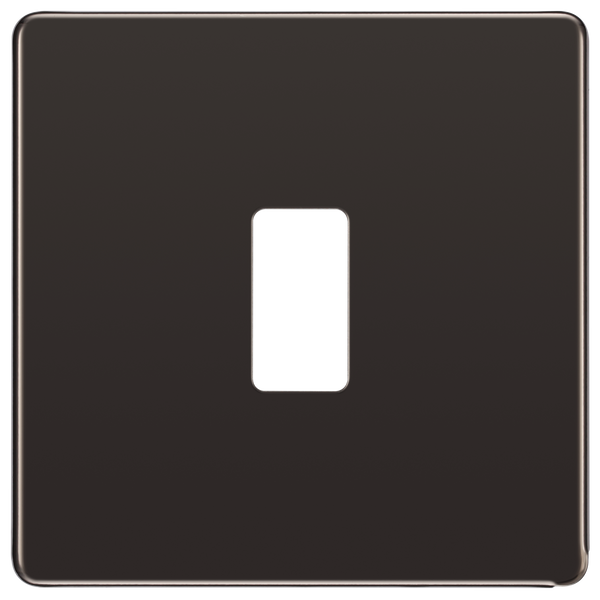 RFBN1 Front - This black nickel finish front plate has a screwless flat clip on front plate for a seamless finish and can accommodate 1 Grid module 