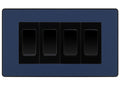 BG Evolve Matt Blue 4 Gang 20AX 2-Way Switch Custom Grid - Black Insert
